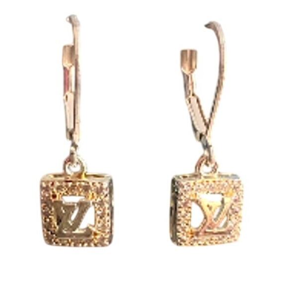 Louis Vuitton Silver Square Crystal LV Charm Lever Back Earrings (LVXX030) - Picture 1 of 5